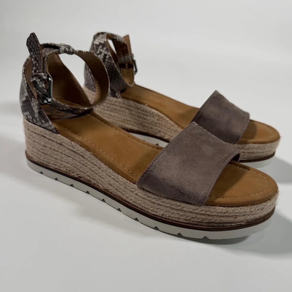 Dolce Vita Baker Snakeskin Espadrille Wedge Sandals Taupe Boho Minimalist 9.5